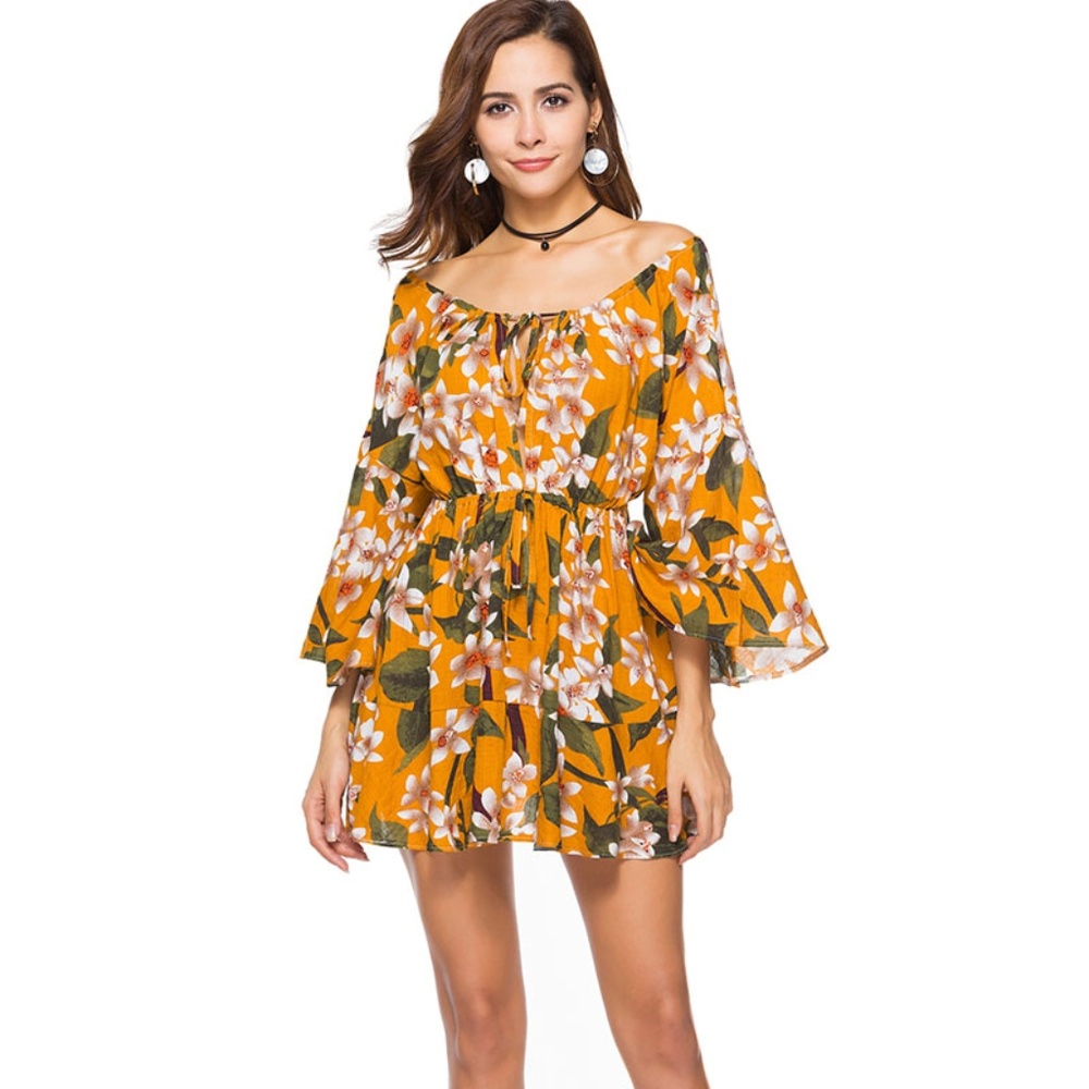 Floral Print Sexy Off Shoulder Evening Dress